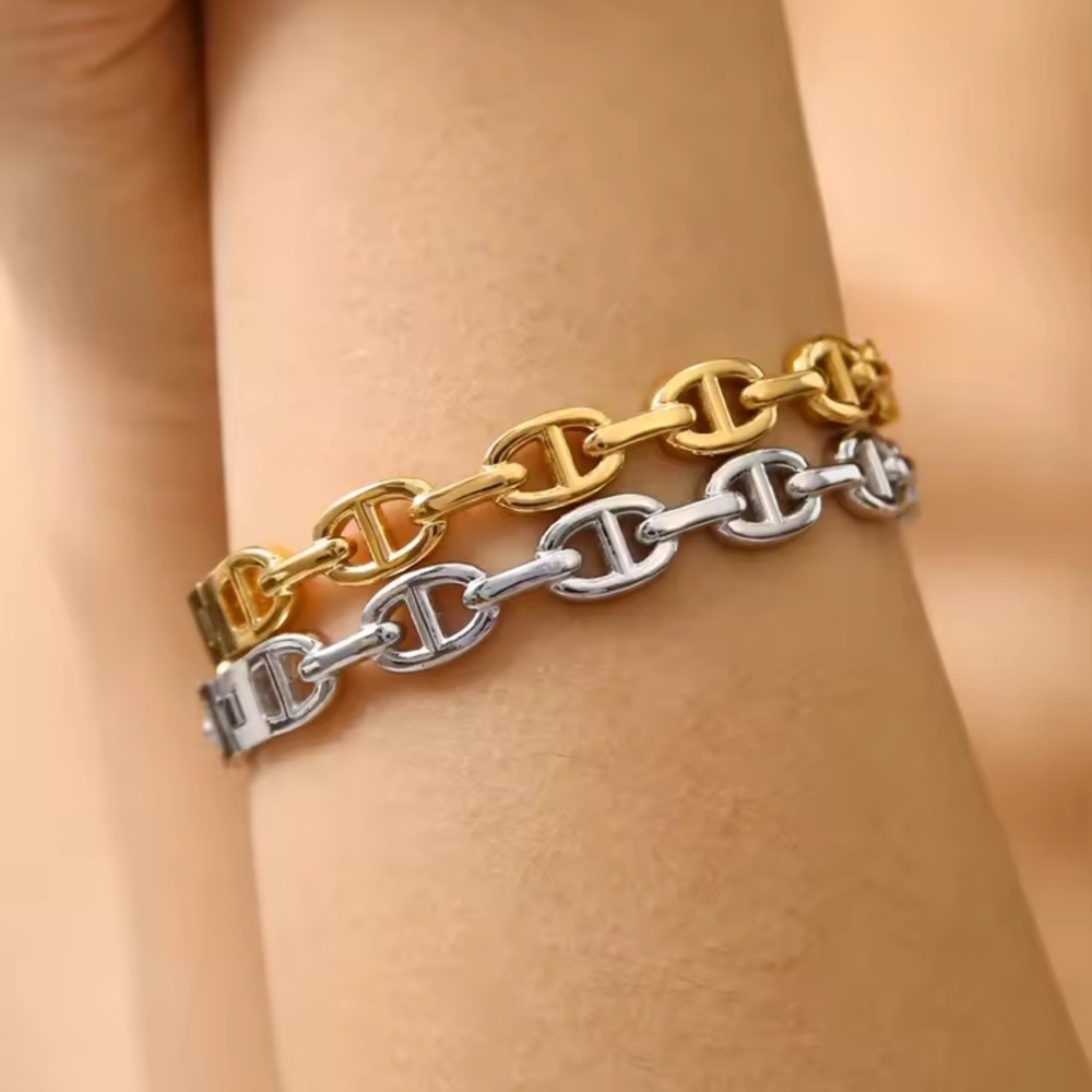 Trendy Gold Silver Link Bracelets Set - Picture 3 of 10